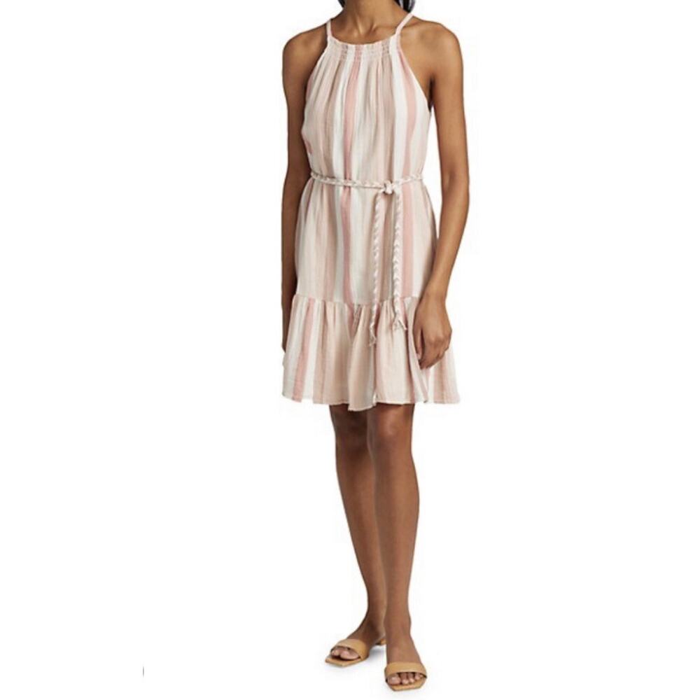 Rails Becca Dress Cheyenne Stripe Pink Brown White Cotton Gauze Belted - Small